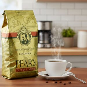 Pear's Coffee Colombia 24oz next to a cup of coffee