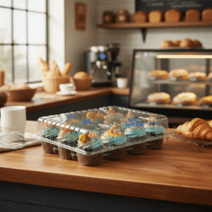 12 Count Cupcake Takeout Container on bakery counter