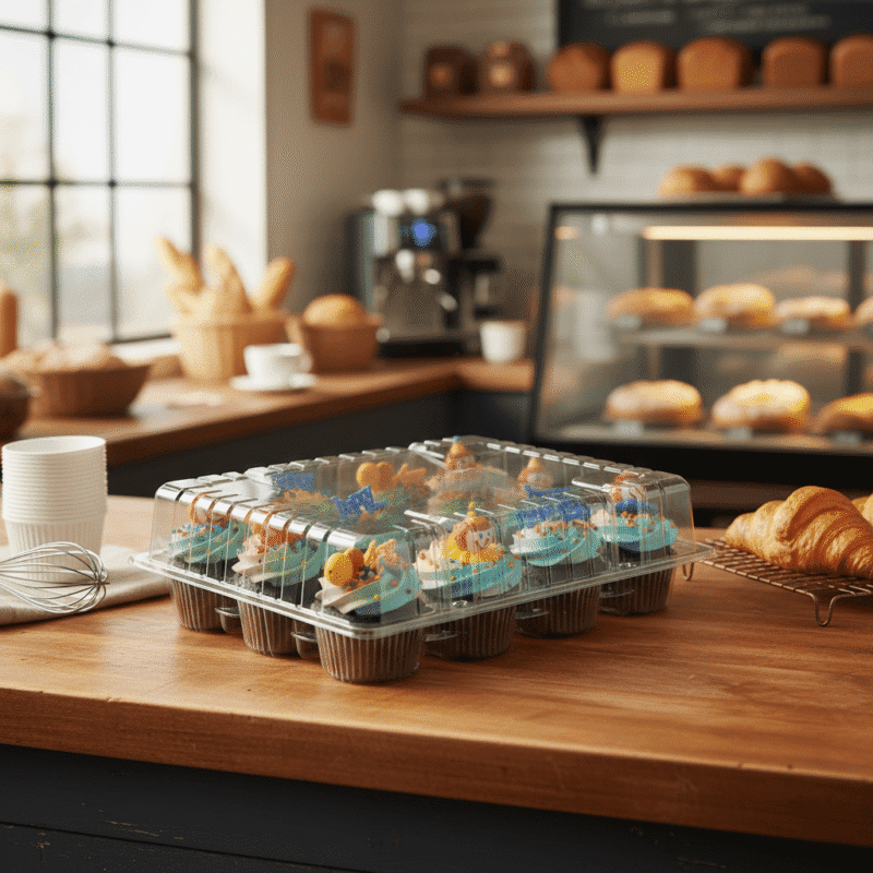260235 12 Count Cupcake Takeout Container on bakery counter 12 Count Cupcake Takeout Container on bakery counter