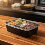 38oz Microwavable Rectangle Container with Lid with food inside