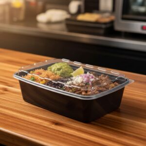 38oz Microwavable Rectangle Container with Lid with food inside