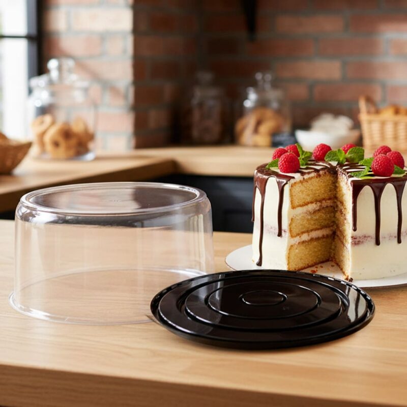 260680 12 inch Cake Container 2 Layer Black Base with Clear Lid 12 inch Cake Container 2 Layer Black Base with Clear Lid