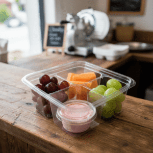 Square 4 Cell Take Out Container with inside fit lid clear