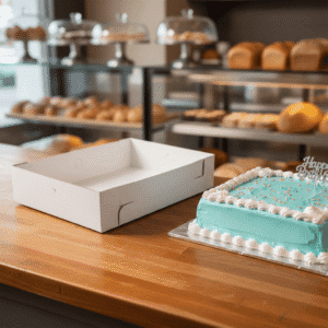 Corrugated Tray Half Sheet box in bakery with cake next to it