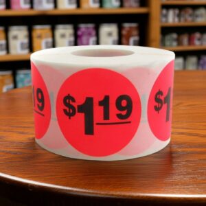 1 dollar and 19 cents Label Stickers Round Red with black print