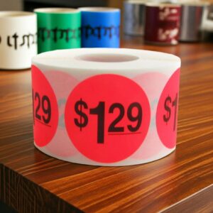 1 dollar and 29 cents Label Stickers Round Red with black print