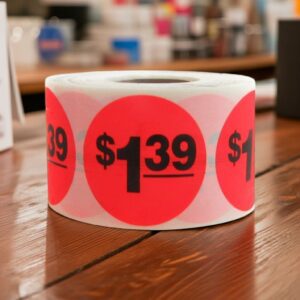 1 dollar and 39 cents Label Stickers Round Red with black print