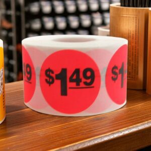 1 dollar and 49 cents Label Stickers Round Red with black print