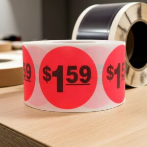 1 dollar and 59 cents Label Stickers Round Red with black print