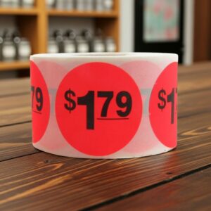 1 dollar and 79 cents Label Stickers Round Red with black print