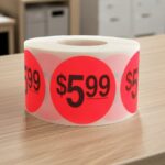 5 dollars and 99 cents Label Stickers Round Red with black print