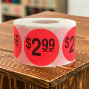 2 dollars and 99 cents Label Stickers Round Red with black print