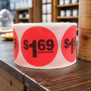 1 dollar and 69 cents Label Stickers Round Red with black print