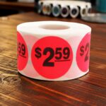 2 dollars and 59 cents Label Stickers Round Red with black print