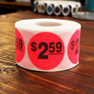 2 dollars and 59 cents Label Stickers Round Red with black print
