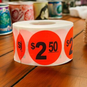 2 dollars and 50 cents Label Stickers Round Red with black print