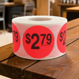 2 dollars and 79 cents Label Stickers Round Red with black print