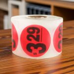 3 dollar and 29 cents Label Stickers Round Red with black print