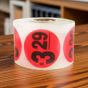 3 dollar and 29 cents Label Stickers Round Red with black print
