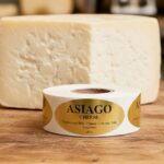 Asiago Cheese Label Stickers on gold foil