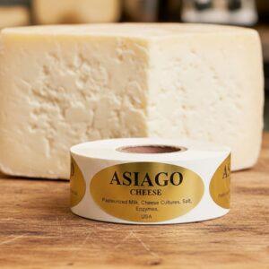 Asiago Cheese Label Stickers on gold foil