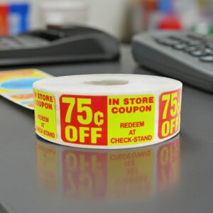 75 Cents OFF In Store Coupon Label Stickers