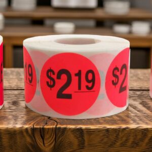 2 dollars and 99 cents Label Stickers Round Red with black print