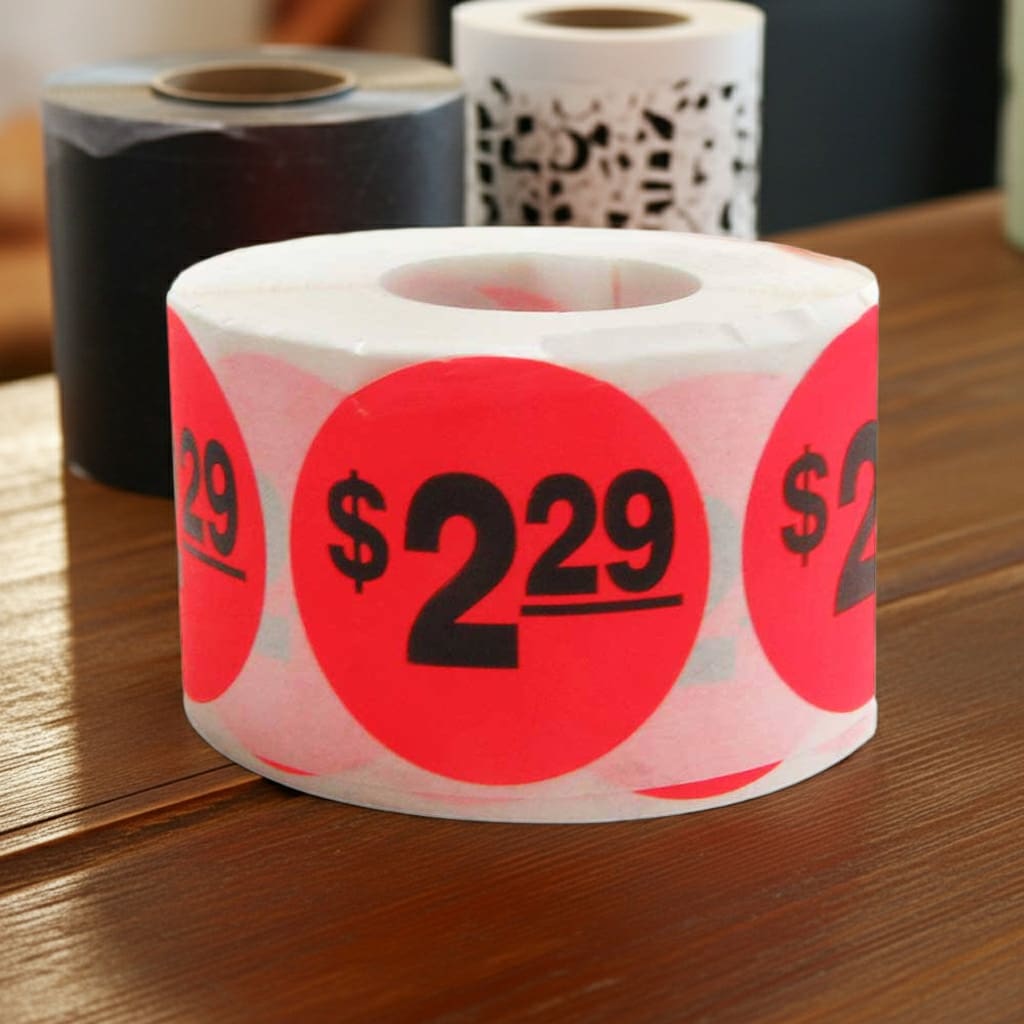 $2.29 Label Round Red Sticker with black print- 500/roll