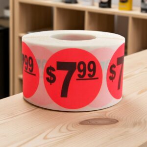 7 dollars and 99 cents Label Stickers Round Red with black print