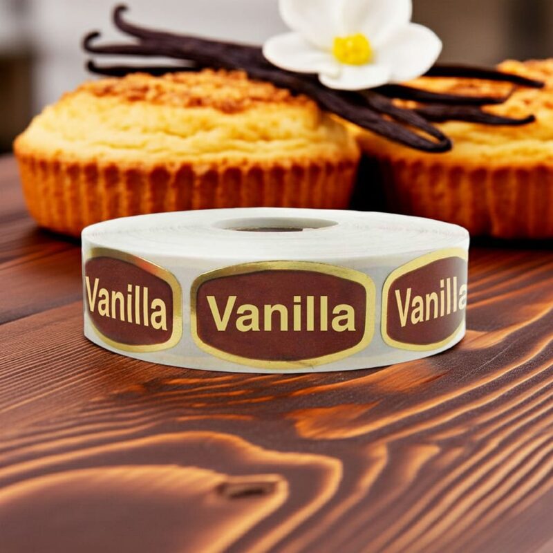 568082 Vanilla Label Stickers Gold Foil Flavor Sticker Vanilla Label Stickers Gold Foil Flavor Sticker