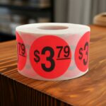 3 dollars and 79 cents Label Stickers Round Red with black print