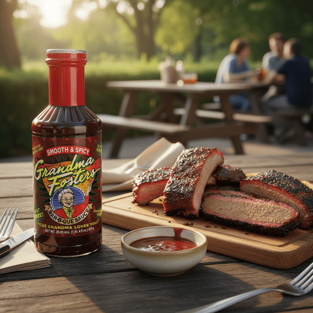 71035 grandma fosters spicy barbecue sauce with BBQ meats grandma fosters spicy barbecue sauce with BBQ meats