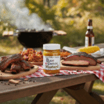 Bone Suckin Mustard Sweet Hot on picnic table