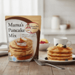 Gluten Free Mama’s Pancake Mix 32oz with pancakes
