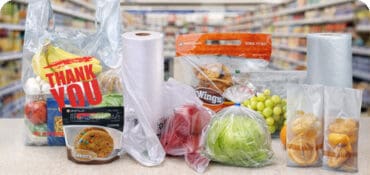 Grocery store bags with deli bags, bakery bags and takeout bags