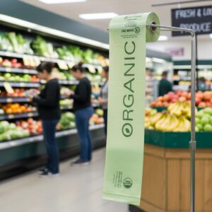 Organic Produce Roll Bags green with large organic Print