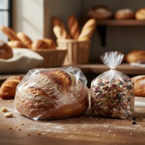 Plastic bread bag that measures 5 x 4 inches