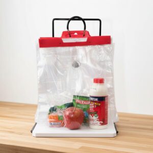 clear catering lunch bag shown with rack