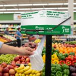 grab and go produce bag in a rack with p-life