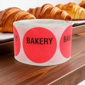 red round bakery sticker with the word bakery printed in black at the top
