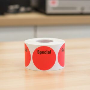 Special sticker on a round sticker with room to write