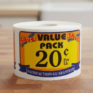 20 cents off per pound sticker on a value pack label