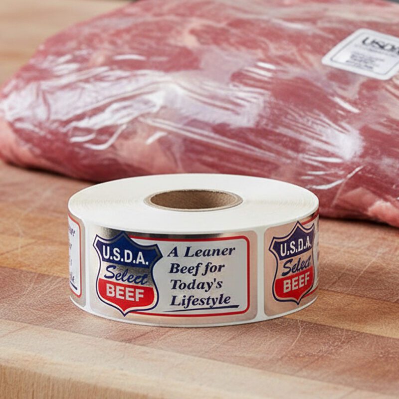 500135-USDA-Select-Beef-A-Leaner-Beef-Label Usda select beef sticker on silver foil label that reads a leaner beef for today's lifestyle