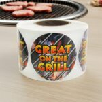 Great On The Grill Label Stickers Round With Grill in the Background