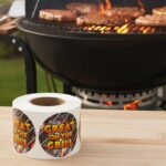 Great On The Grill Label Stickers Round With Grill in the Background