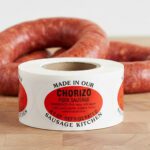 Chorizo sausage stick on an oval label