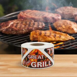 Great On The Grill Label Stickers Triangle Sticker with grill in background