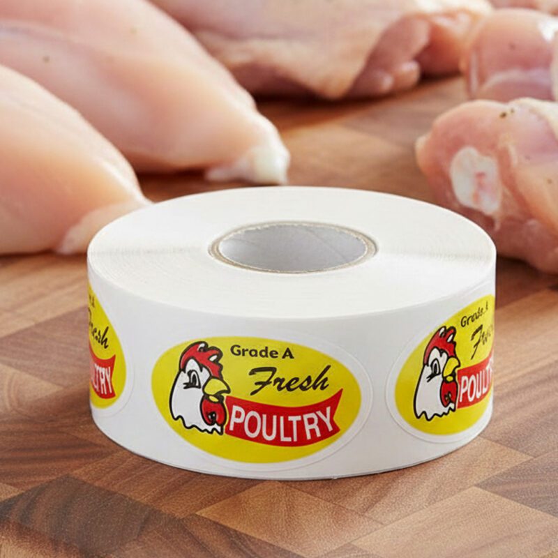 500156-Grade-A-Fresh-Poultry-Label-with cartoon grade A fresh poultry label on an oval sticker