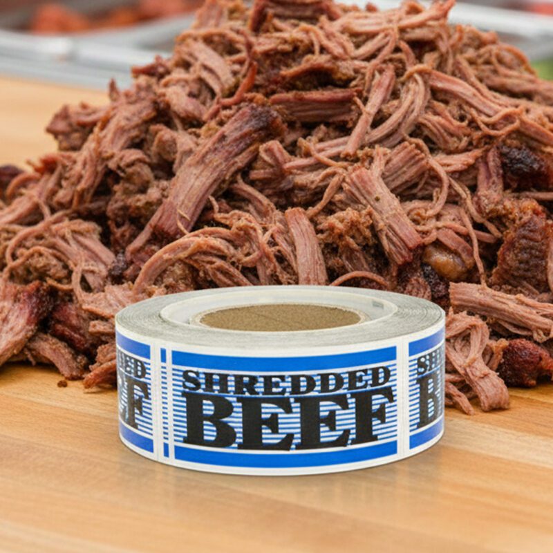 Shredded beef label