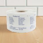 Product of country check off sticker on a white label with many countries